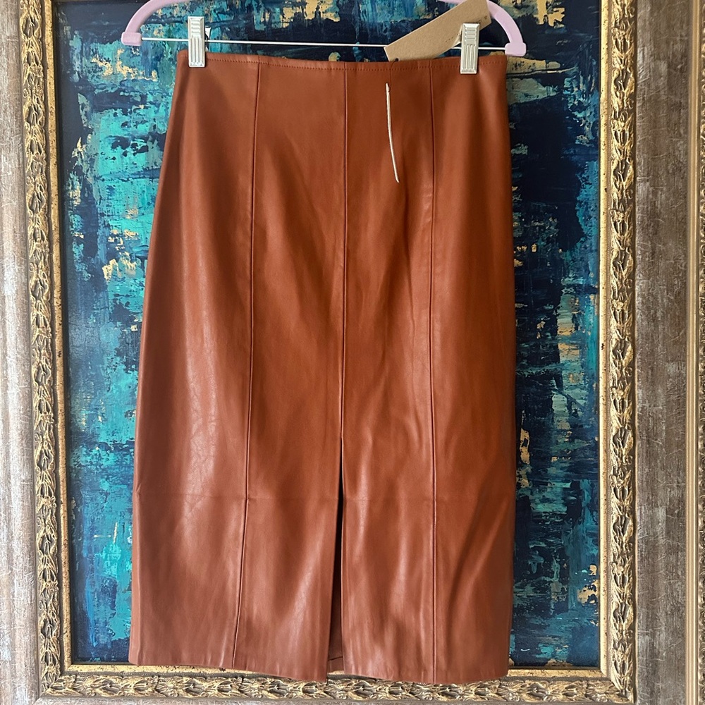NWT DO+BE Rich Brown Vegan Leather Pencil Skirt Medium